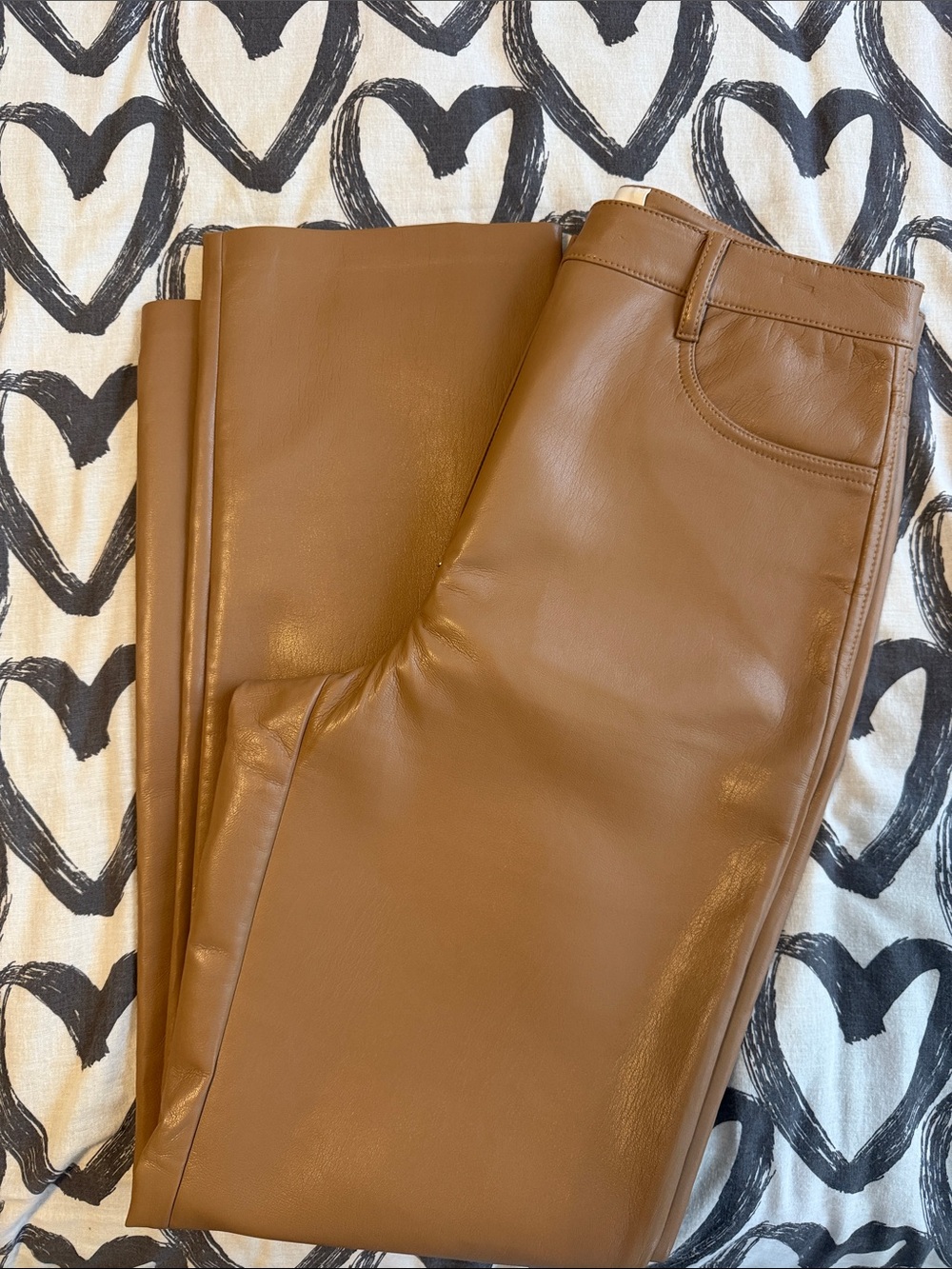 Aritzia Faux Leather Pantsuit Trousers in Chestnut Brown
